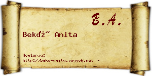 Bekő Anita névjegykártya